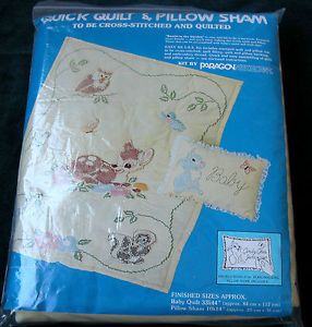 Vintage Paragon Disney "Bambi Quilt Pillow Sham" Stamped Cross Stitch Kit