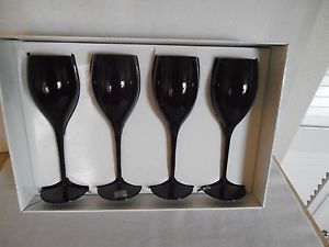 4 Mikasa Crystal Elite Black Stem 8oz Glass Water Beverage Wine Goblet Glasses