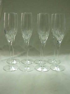 8 Vintage Fostoria Glass "Baroness" 10" Crystal Champagne Flutes Glasses