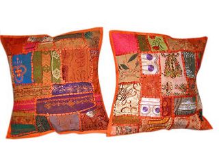 Beautiful Handmade Orange Throw Pillows Patch Work Cotton Cushion Covers