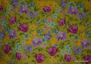Pink Purple Blue Yellow Flowers Floral Garden Green Curtain Valance New