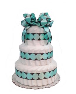 Teal and Brown Polkadot Baby Shower Diaper Cake