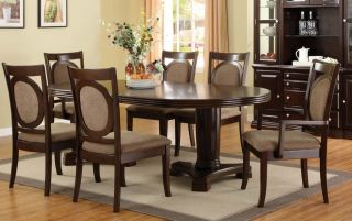 7 Piece Elegant Formal Walnut Expandable Oval Dining Table Chair Set
