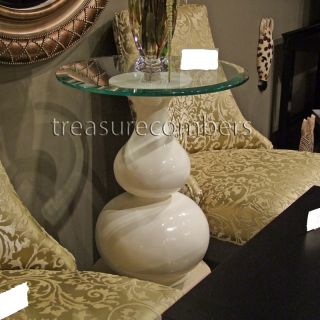 Retro Pedestal Round Glass Top Accent End Table Modern
