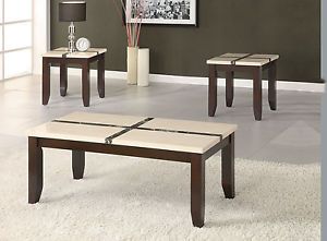 3 PC Modern Black White Marble Top Coffee Table and End Tables ZAC16558