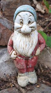 Vtg Cement Dwarf Grumpy Garden Art Gnome Statue Weathered Concrete Snow White