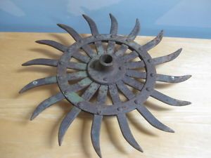 Vintage John Deere Rotary Hoe Plow Farm Tool Primitive Wheel Cast Iron Garden