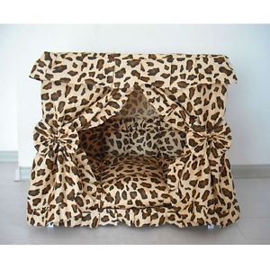 Leopard Print Dog Cat Handmade Bed House Brown s M