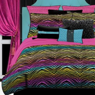 Zebra Striped Rainbow Animal Print Comforter Bedding Full Queen Twin Set Pink