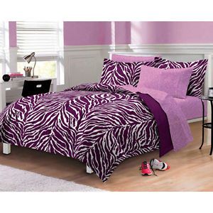 Zebra Animal Print Purple Twin XL Twin Comforter Set Bed in A Bag Girls Teen