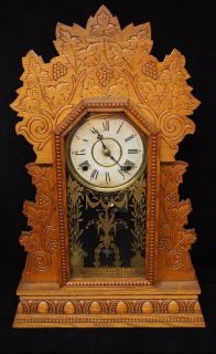 Antique William L Gilbert Clock Co Carved Mantel Clock Gilding Pendulum Key