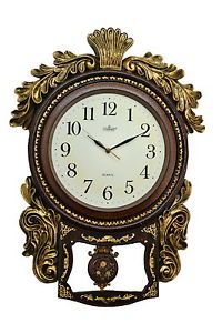 Fabulous Antique Style Polyresin 27x19 Pendulum Wall Clock