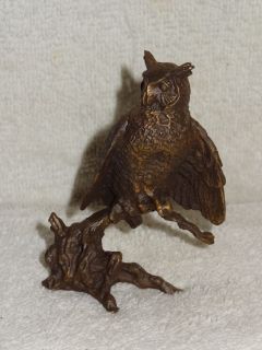 Avon Cast Bronze or Solid Brass Hoot Owl Sitting in A Tree Figurine