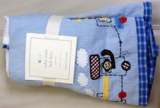 Pottery Barn Kids Baby Boy Ryder Train Crib Bed Skirt Dust Ruffle Blue Train