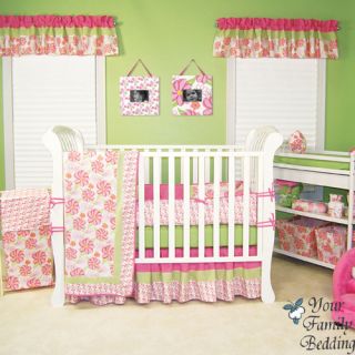 Baby Girl Pink Green Boutique Crib Nursery Newborn Bedding Quilt Bed Room Set