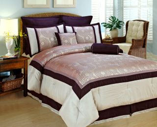 New 8 Pcs Queen Bedding Purple Polka Dot Comforter Set w Euro Shams Bed in A Bag