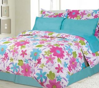 Becky Teal Pink White Bed in A Bag Twin Full Only Bedding