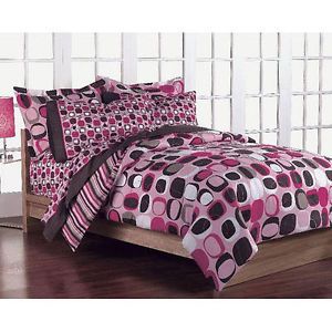 Retro Twin 5 PC Pink Comforter Set Bed in Bag Girl Teen