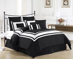 Lux Decor 8 Pieces Comforter Set Black White Stripe Queen Size Bedding