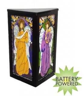 Exciting Lighting Battery Powered LED Genuine Stained Glass Angels Wall Sconce
