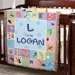 Personalized New Baby Boy Alphabet Throw Blanket Baby Name Tapestry Throw