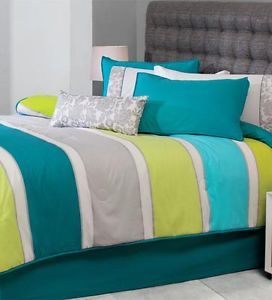 New White Aqua Green Gray Comforter Bedding Set