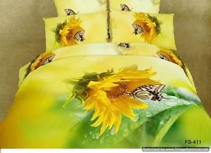 Queen Bed in A Bag Comforter Sets 5pc Exquisite Green Yellow Sunflower Bed Linen