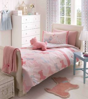 Girls Dog Pink Bedding Duvet or Tab Top Curtains or Fitted Sheet or Set