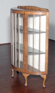 Antique English Queen Anne Walnut Curio Display Showcase Cabinet c1940 BX27