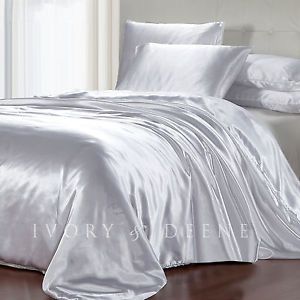 Luxury Soft Silk Feel White Satin King Size DOONA Duvet Quilt Cover Bedding Set