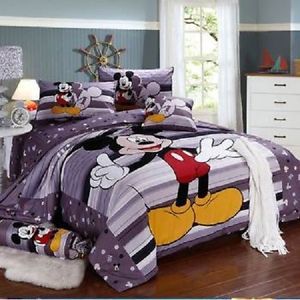 Twin Queen King Duvet Cover Comforter Sets 5pc Grey White Mickey Mouse Bed Linen