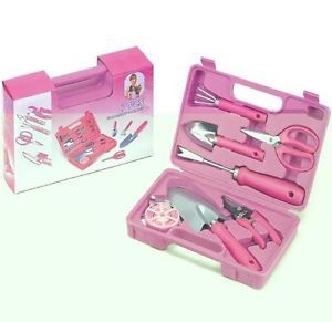 7 PC Ladies Pink Gardening Tool Set Carry Case Garden Rake Weeder Pruner GT 07P