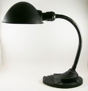 Vintage Art Deco Black Metal Industrial Gooseneck Desk Lamp Cast Iron Base