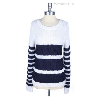Multi Striped Long Sleeve Knit Sweater Round Neck Sweatshirt Warm Comfort s M L