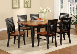 7pc Earlham Two Tone Antique Black Oak Dining Room Set Table Wood Furniture New