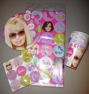 Barbie Party Supplies for 8 Table Cloth Napkins Plates Cups