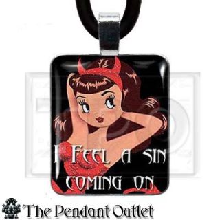 Sin Sinner Pin Up Rockabilly Devil Goth Girl Cute Satan Charm Pendant Necklace