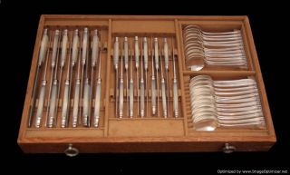 French Art Deco Sterling Silver Flatware Set 5 Drawer Chest 17 Serving Pcs