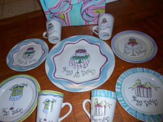 "Happy Birthday" Dishes 4 Place Settings Cake Plate Decorative Storage Box