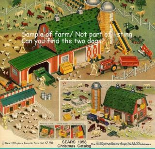Marx Vintage Dollhouse Playset Happy Time Farm Dogs 1 2" 3 4"