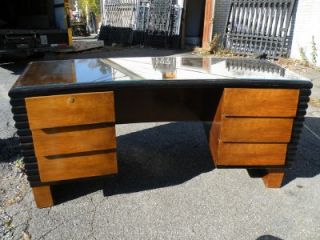 RARE Art Deco Streamline Bauhaus Walnut Executive Desk Table Cabinet Set