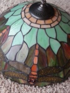 Vintage Large Tiffany Style Dragonfly Lamp Shade Stained Glass Leaded Scalloped