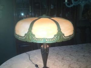 Antique Miller Slag Glass Lamp Shade 8 Caramel Panels