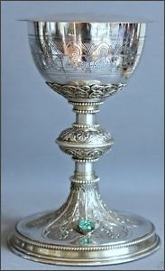 Stunning Antique Catholic Church Altar Chalice Silver and Gold Plate