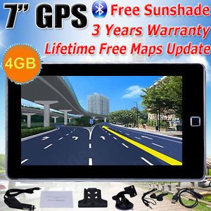 7" GPS Car SAT Nav Bluetooth 4GB 128MB Free Map Updates Poi Sunshade No US Maps