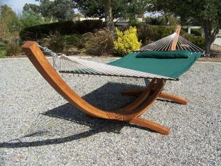 Wooden Arc Teak Hammock Stand New Quilted Plush Green Bed with Pillow Attached