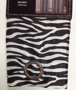 2 PC Faux Silk Panel Animal Black White Zebra Print Grommet Window Curtain Drape