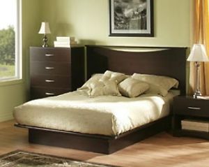 Brown Queen Size Bed and with Headboard No Box Spring Req Platform Frame Wooden
