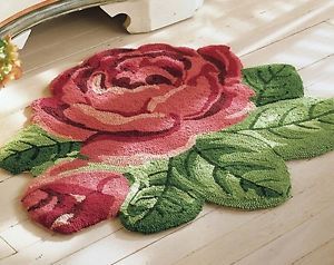 Victorian Rose Shaped Blooming Flower Small Area Throw Accent Rug Home Decor