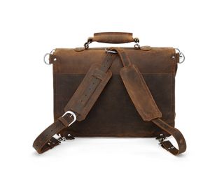 Vintage Style Large Leather Briefcase Messenger Laptop Bag Backpack Attache 16"
